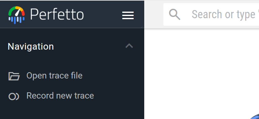 Perfetto UI top left corner