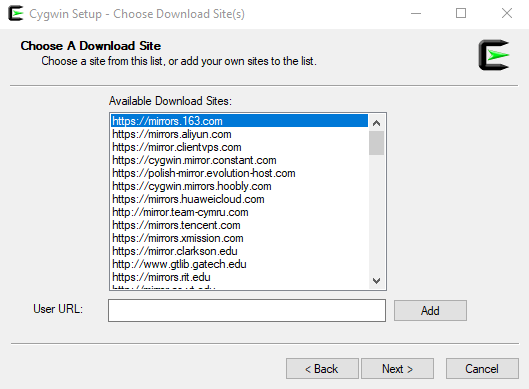 cygwin-mirror-selection
